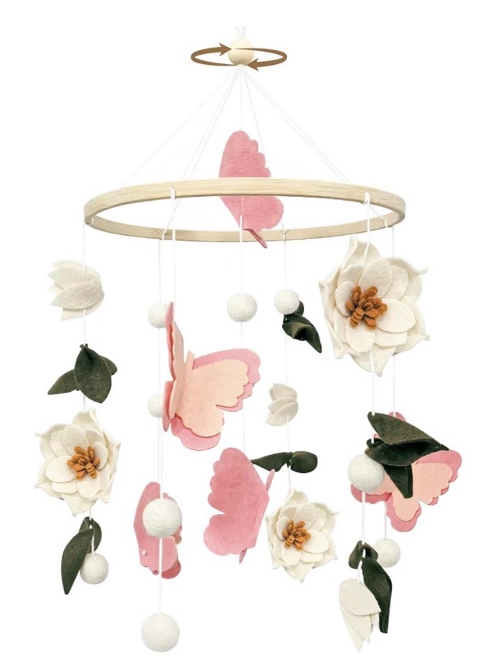 Nursery Felt Butterfly & Flower Mobile in Pink and Cream